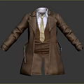 Game Movie Character Brown Coat Costume with White Shirt Brown Vest and Yellow Tie