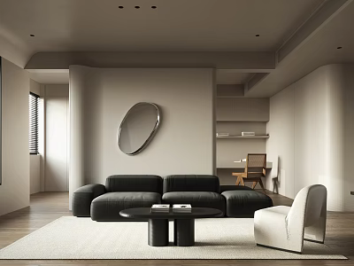 Warm Minimalist Modern Living Room With Comfy Sectional Sofa And Cozy Neutral Home Interior Design 3d model
