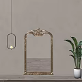 Ornate Gold Framed Mirror in Modern Interior With Hanging Light Potted Plant and Reflected Window