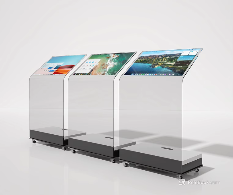 Commercial Equipment Standing Digital Display Screens With Transparent Design And Wheels For Business Use 3d model 