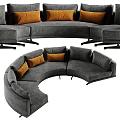 Modern Curved Sectional Sofa With Gray Upholstery And Orange Cushions