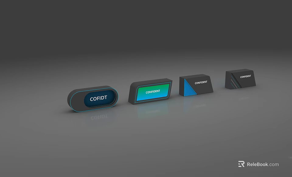 Modern Exhibition Reception Desks With Colorful Panel Designs And Corporate Brand Logos 3d model 