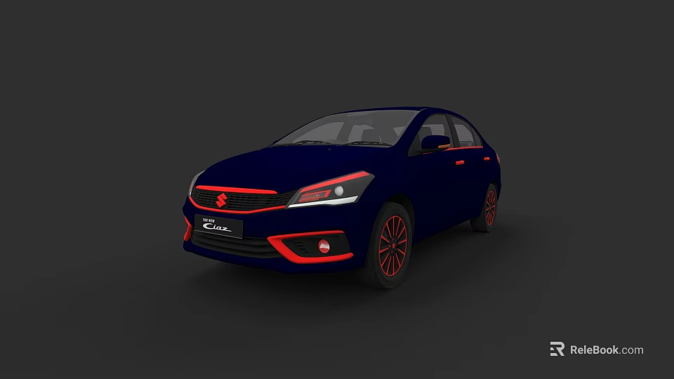 Blue Suzuki Ciaz Sedan Modern Design With Red Accents And Alloy Wheels 3d model 