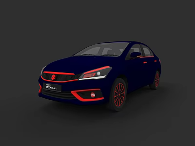 Blue Suzuki Ciaz Sedan Modern Design With Red Accents And Alloy Wheels 3d model