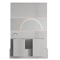 Modern Minimalist Gray Washbasin With Square Design Matte Finish And LED Lighting In Bathroom Interior