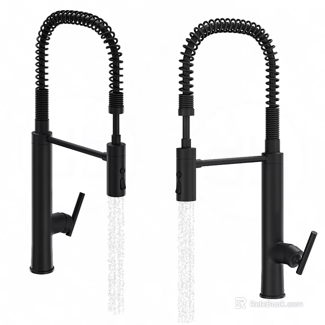 Modern Black Kitchen Faucet With Pull Down Sprayer Water Flow 3d model