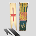 Medieval Banners With Red Cross On Cream Background And Colorful Ornate Patterns