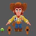 Cartoon Man Dressed As Cowboy With Brown Hat Yellow Plaid Shirt Blue Jeans Boots And Accessories