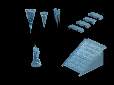 Various Transparent Ice Molds Including Cone Shapes And Cube Trays For Drinks 3d model