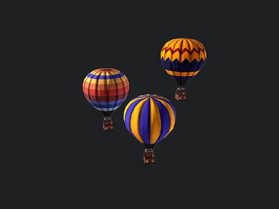 Colorful Hot Air Balloons With Diverse Patterns Against Dark Background 3d model