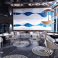 Modern Hotpot Restaurant Interior With Stylish Tables Chairs And Circular Lighting Decor