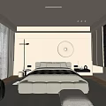 Modern Bedroom Interior Design With Cream Bed Circular Wall Decor And Floor to Ceiling Window