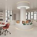 Modern Dining Space With Long Table Orange Chairs Black TV Pink Wall And White Blinds