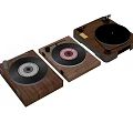 Classic Decorative Ornament Set Featuring Vinyl Record Players with Wooden Bases and Transparent Covers