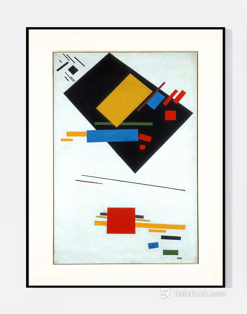 Abstract Painting with Geometric Shapes Bold Colors and Dynamic Lines on White Canvas 3d model 