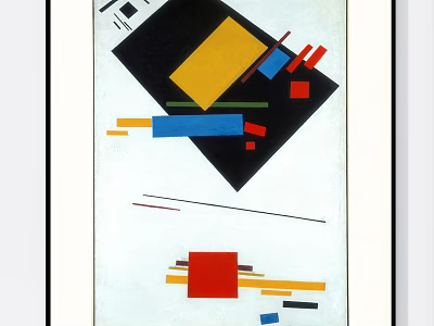Abstract Painting with Geometric Shapes Bold Colors and Dynamic Lines on White Canvas 3d model