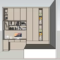 Modern Multifunctional Room Interior With Desk Bookshelves Storage Cabinets And Lighting