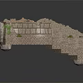 Ancient City Wall Model With Stone Construction And Green Plants