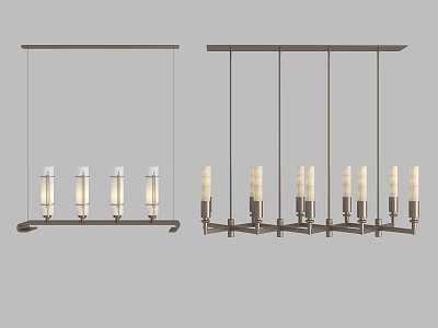 Modern Linear Chandelier Design With Cylindrical Glass Shades And Metal Hanging Frame 3d model