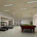 Spacious Fitness Gym Interior With Treadmills Billiard Table Mirrors Bright Lighting And Green Plants