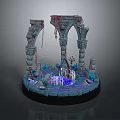 Enchanted Ruin Scene With Stone Arches Pillars Glowing Pool And Blue Purple Lighting