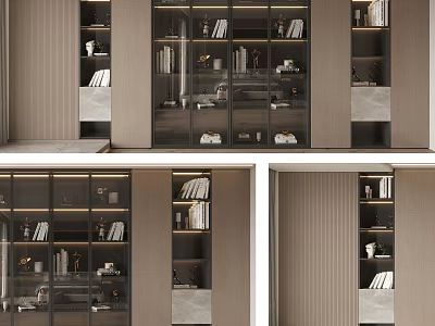 Modern Elegant Decorative Cabinet With Glass Doors And Wooden Shelves Holding Books And Decorations 3d model
