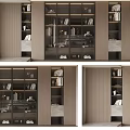 Modern Elegant Decorative Cabinet With Glass Doors And Wooden Shelves Holding Books And Decorations
