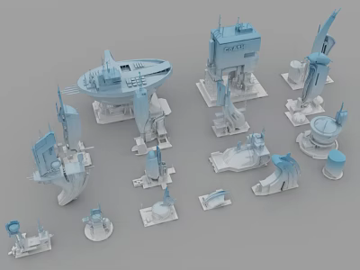 Cartoon Scenery 3D Model Collection With Various Fantasy Buildings And Whimsical Structures 3d model