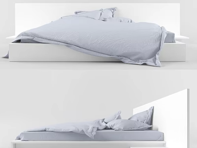 Modern Double Bed With Light Blue Bedding And White Frame Design 3d model