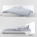 Modern Double Bed With Light Blue Bedding And White Frame Design 3d model