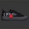 Black Casual Shoes with White SPROC Letters Red Circular Decoration and Gray Sole
