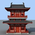 Traditional Chinese Ancient Architecture With Red Pillars Black Roof And Eaves Design