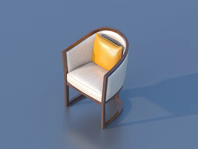 Leisure Accent Chair With Wooden Frame Curved Armrests Light Fabric Seat And Yellow Cushion 3d model