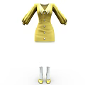 Yellow Button Front Dress With Puffed Sleeves And White Socks Yellow Shoes