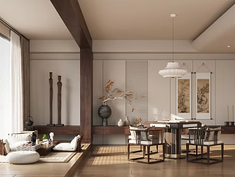New Chinese Chess and Cards Room Chess and Cards Table and Chair Combination Tatami Tea Table and Chair 3d model