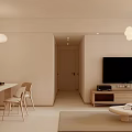 Modern Dining and Living Room Interior With Orange Sofa White Coffee Table And Pendant Lights