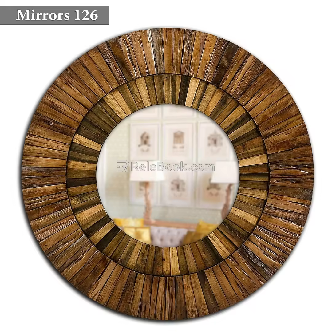 Modern Mirror Wall Mounted Board Round Rectangular Wooden 3d model