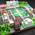 Aerial Urban Planning Layout Featuring Residential Commercial Buildings Roads Green Spaces and Trees
