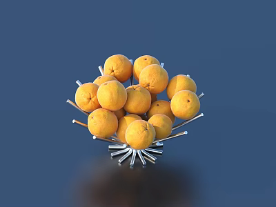 Metal Basket Filled With Fresh Yellow Fruits On Blue Background 3d model