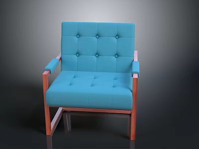 Modern Blue Tufted Chair With Wooden Armrests And Comfortable Cushioned Seat 3d model