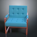 Modern Blue Tufted Chair With Wooden Armrests And Comfortable Cushioned Seat