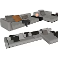 Modern Light Gray Sectional Sofa With Multiple Cushions Throw Blanket And Side Table 3d model