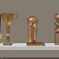 Elegant Golden Copper Trophies With Spherical Shape Red Ribbon And Marble Base