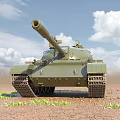 Military Green Tank With Long Cannon On Muddy Ground Under Blue Sky