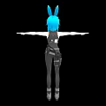 3D Animated Game Character With Blue Hair Rabbit Ears Black Orange Outfit And Arms Outstretched