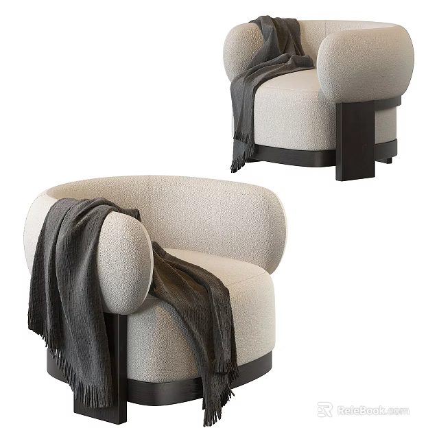 Beige Fabric Single Sofa With Black Base And Dark Blanket On Armrest 3d model