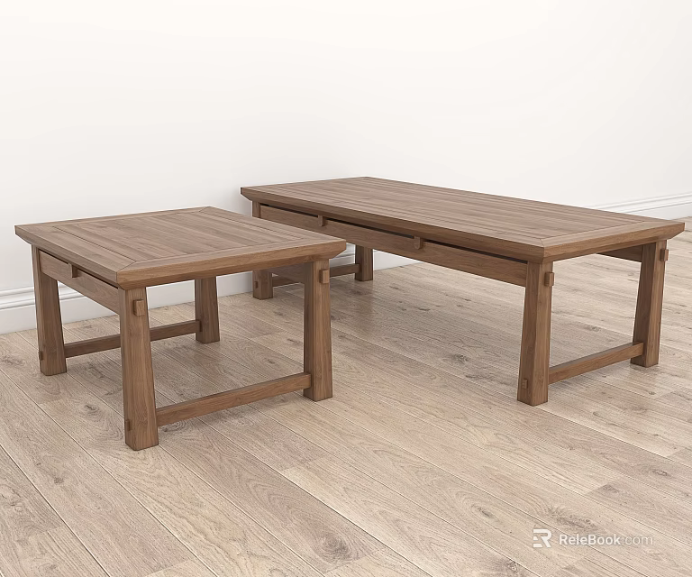 Two Wooden Functional Tables With Simple Design And Smooth Rectangular Surface 3d model