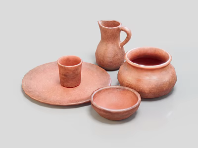 Rustic Ceramic Dining Set Including Cup Plate Jug Bowl And Saucer 3d model