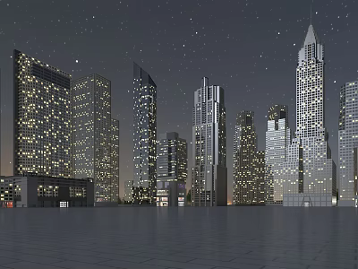 Stunning Night Cityscape With Illuminated Skyscrapers Starry Sky And Empty Ground 3d model