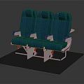 Three Blue Upholstered Furniture Seats With Side By Side Armrests And Metal Frames